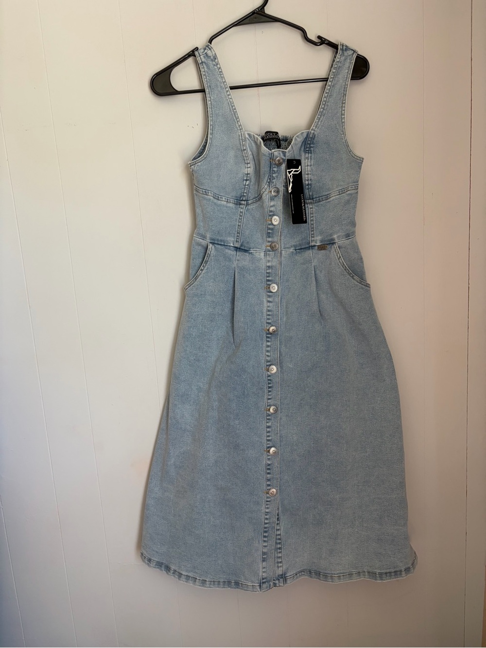 Light Blue Denim Button-Front Midi Dress - Picture 3 of 6